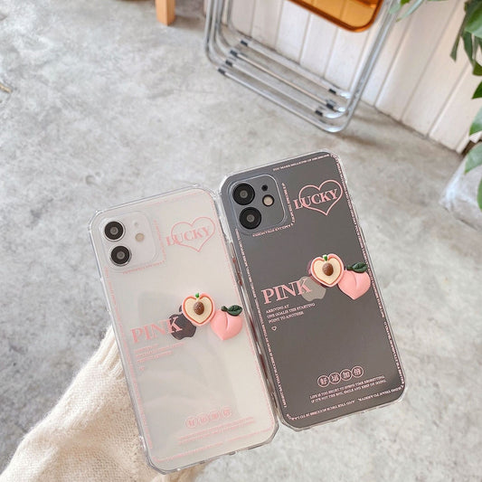 3D pink peach phone case iPhone12/11/6 6s 7 8 Plus X XR SE XS 11 mini Pro Max, kawaii phone case
