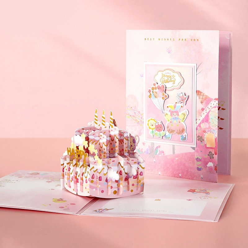 3D Pink Cake Gift Card - Happy Birthday Pop Up Card - Greeting Cards, Card for Mum, Card for Wife, Christmas Card Anniversary Card
