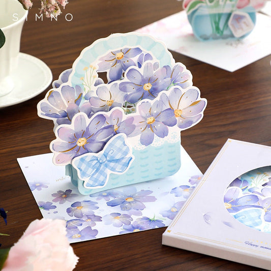 3D Pink Flower Gift Card - Rose Lily Tulip Calliopsis Pop Up Card -Greeting Cards, Card for Mum, Card for Wife, Christmas Anniversary Card