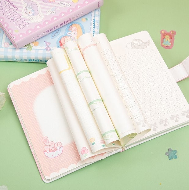 Millie's Camping Plan Notebook - Soft Leather Cover - A5 magnetic buckle - Bullet Journal - no lines no dots - Colorful page notebook