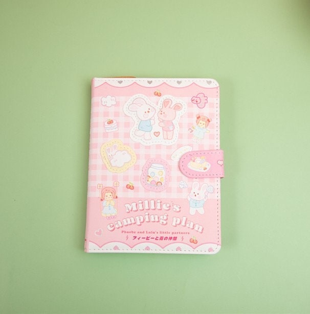 Millie's Camping Plan Notebook - Soft Leather Cover - A5 magnetic buckle - Bullet Journal - no lines no dots - Colorful page notebook