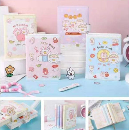 Soya Duck Notebook - 224 Pages Soft Leather Cover Planner- A5 magnetic buckle Notebooks  - Bullet Journal with lines or dots- Cute Notebook