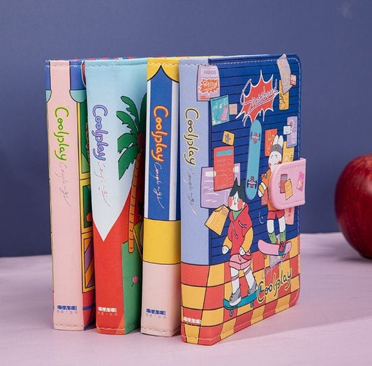 Coolplay Notebook - Soft Leather Cover - 192 Pages - A6 magnetic buckle Blue notebooks  - Bullet Journal - Colorful page notebook