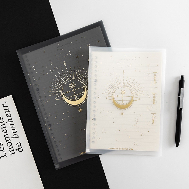 B5 Transparent Loose Leaf Notebook - 40 Pages with PVC Cover notebooks - Stars and Moons Planner with Lines
