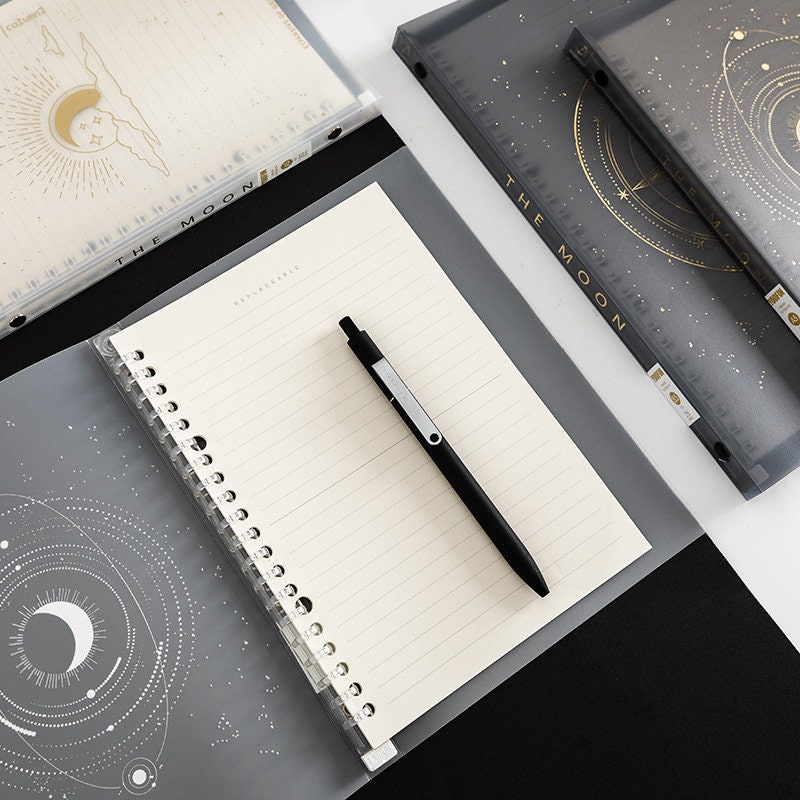 B5 Transparent Loose Leaf Notebook - 40 Pages with PVC Cover notebooks - Stars and Moons Planner with Lines