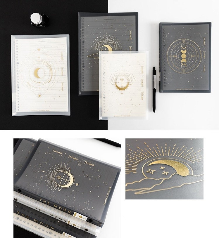 B5 Transparent Loose Leaf Notebook - 40 Pages with PVC Cover notebooks - Stars and Moons Planner with Lines