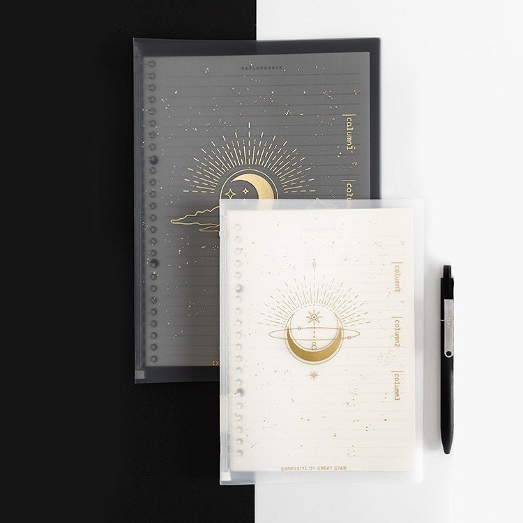 B5 Transparent Loose Leaf Notebook - 40 Pages with PVC Cover notebooks - Stars and Moons Planner with Lines