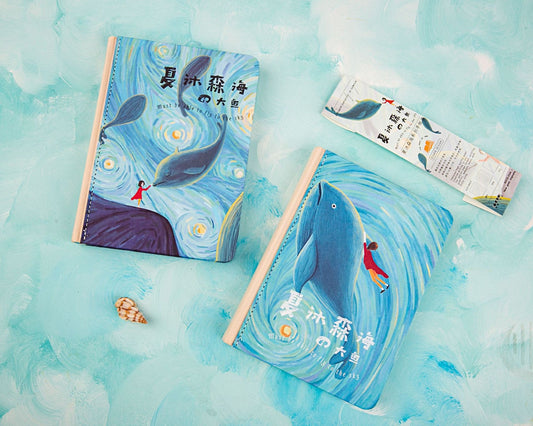 The Big Whale in the Sea Journal - Hard Cover with Magnet Buckle Notebooks - Cute Pattern - A5 cute notebooks - Bullet Journal