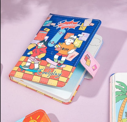 Coolplay Notebook - Soft Leather Cover - 192 Pages - A6 magnetic buckle Blue notebooks  - Bullet Journal - Colorful page notebook