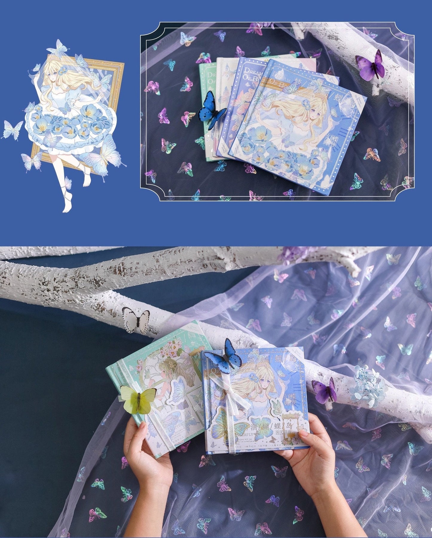Dream of Butterfly Notebook with Bookmark - Square 132 Pages A5 Notebooks with hard Cover - Bullet Journal DIY