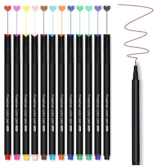 12 Color Fineliner Pens Set, Colored Sketch Writing Drawing Pens for Journal Planner Note Taking and Coloring Book,  Art Crafts Scrapbooks