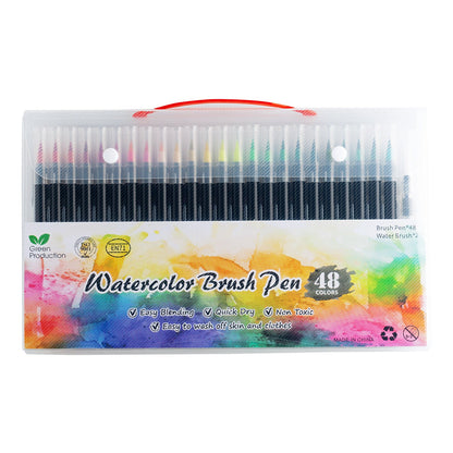 Watercolor Brush Pens 48 Vibrant Markers Pre-Filled Color Precision Soft Nylon Brush Tips Ideal for Coloring, Calligraphy, Painting, Drawing