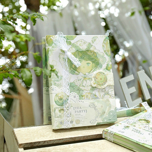 Afternoon Tea Party Notebook with Lace Bookmark and 3D Page - 224 Pages A5 magnetic buckle Notebooks with hard Cover - Bullet Journal DIY