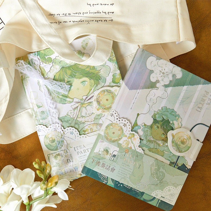 Afternoon Tea Party Notebook with Lace Bookmark and 3D Page - 224 Pages A5 magnetic buckle Notebooks with hard Cover - Bullet Journal DIY