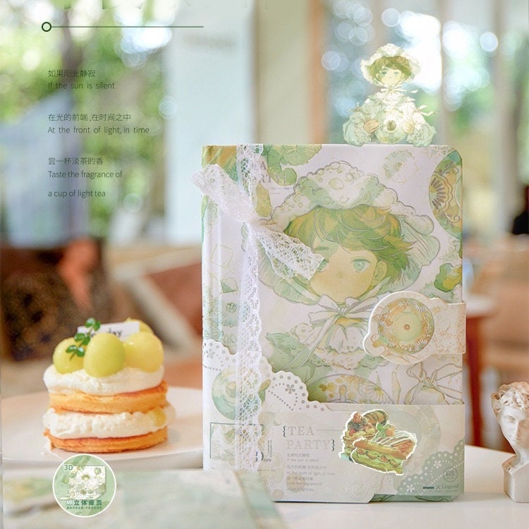 Afternoon Tea Party Notebook with Lace Bookmark and 3D Page - 224 Pages A5 magnetic buckle Notebooks with hard Cover - Bullet Journal DIY