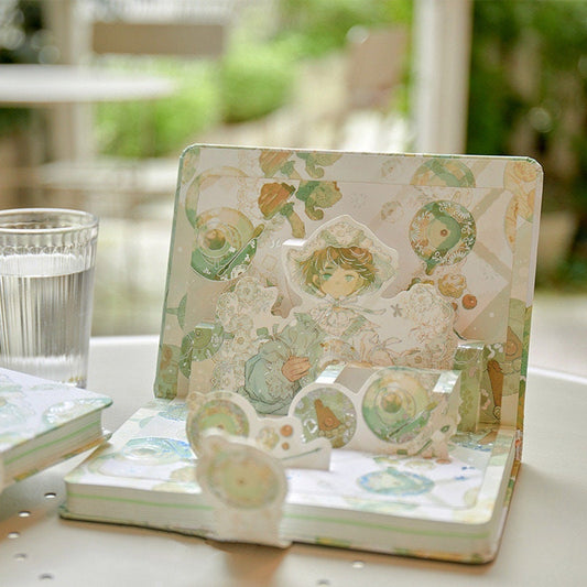 Afternoon Tea Party Notebook with Lace Bookmark and 3D Page - 224 Pages A5 magnetic buckle Notebooks with hard Cover - Bullet Journal DIY