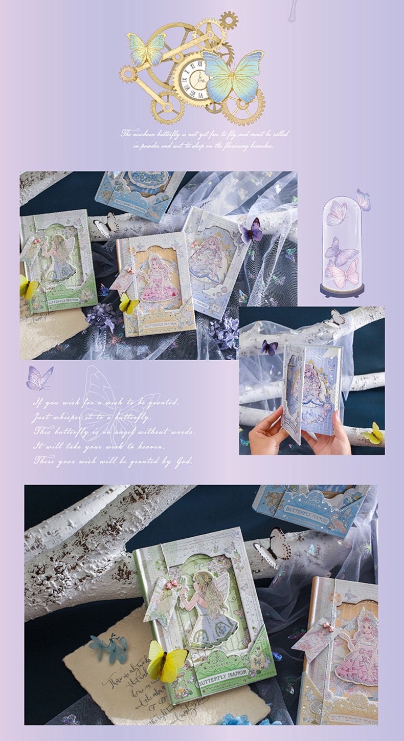 Butterfly Manor Notebook with Bookmark -196 Pages A5 Notebooks with hard Cover - Bullet Journal DIY