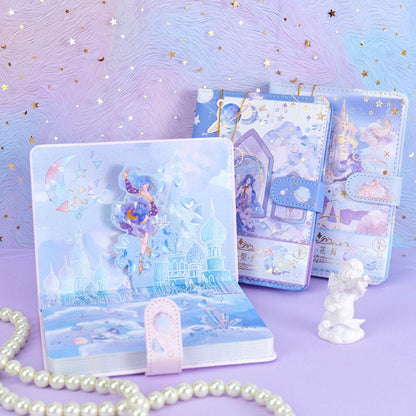 Starry Fantasy Notebook with Metal Bookmark -224 Pages A5 magnetic buckle Fairy Notebooks Soft Leather Cover - Bullet Journal DIY Planner