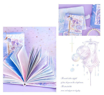 Starry Fantasy Notebook with Metal Bookmark -224 Pages A5 magnetic buckle Fairy Notebooks Soft Leather Cover - Bullet Journal DIY Planner