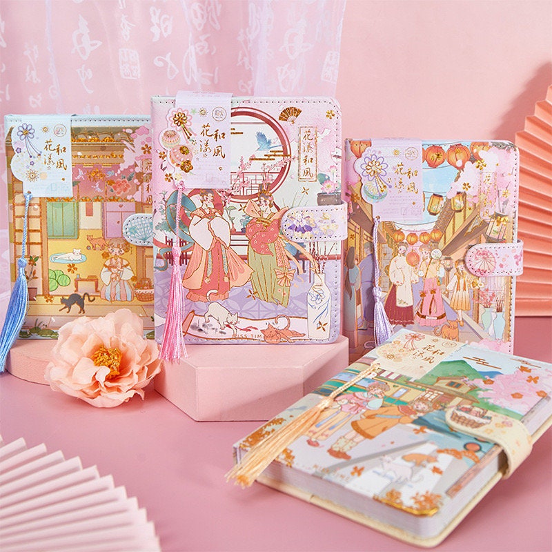 Cherry Blossom Festival Planner with Bookmark and 3D Page -224 Pages Soft Leather Cover - A5 magnetic buckle notebooks  - Bullet Journal