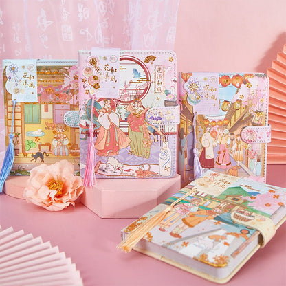 Cherry Blossom Festival Planner with Bookmark and 3D Page -224 Pages Soft Leather Cover - A5 magnetic buckle notebooks  - Bullet Journal