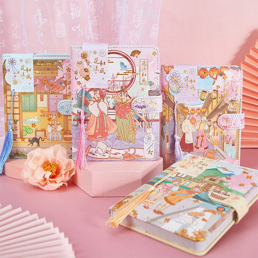 Cherry Blossom Festival Planner with Bookmark and 3D Page -224 Pages Soft Leather Cover - A5 magnetic buckle notebooks  - Bullet Journal