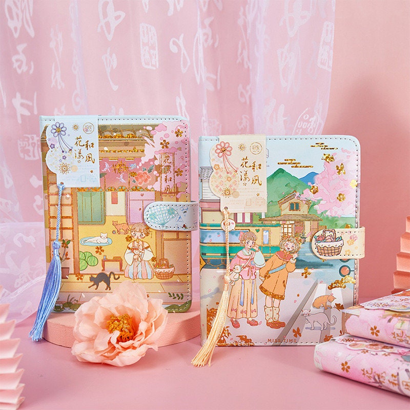 Cherry Blossom Festival Planner with Bookmark and 3D Page -224 Pages Soft Leather Cover - A5 magnetic buckle notebooks  - Bullet Journal