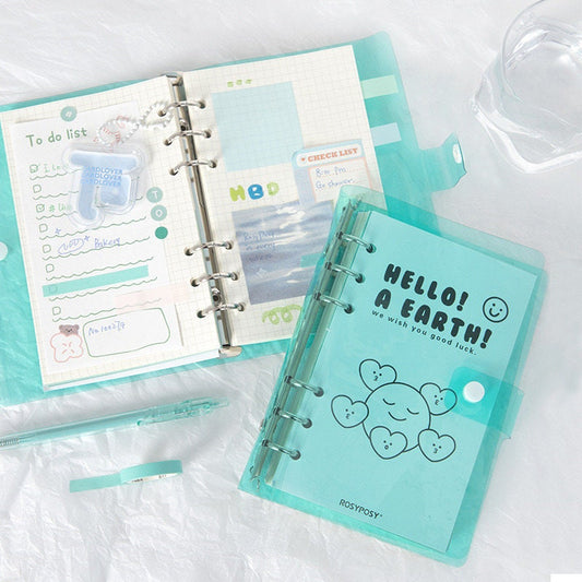 A6 Loose Leaf Diary with Designed Stickers and Cards - PVC Cover notebooks - Pocket buckle notebooks  - Planner with Line page Grid Page