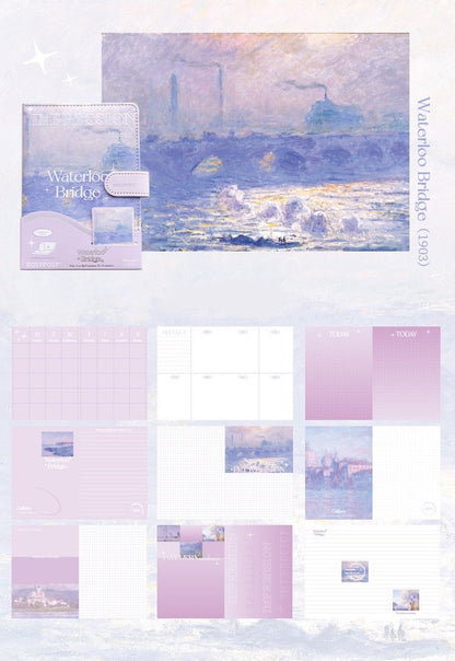 Gallery Impression Monet 1875 Notebook with 3D Page and Stickers -198 Pages A5 magnetic buckle Soft Leather Cover - Bullet Journal Planner