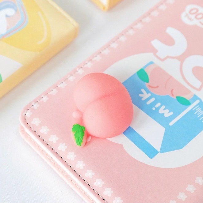 Cute Peach Planner with Soft Decompressed Silicone Peach- Soft Leather Cover - 224 Pages - A6 notebooks  - Bullet Journal