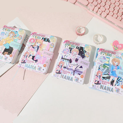 NANA Campus Stars Notebook with Bookmark and 3D Page -224 Pages A6 magnetic buckle Girl Soft Leather Cover - Bullet Journal DIY Planner