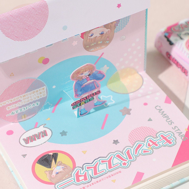 NANA Campus Stars Notebook with Bookmark and 3D Page -224 Pages A6 magnetic buckle Girl Soft Leather Cover - Bullet Journal DIY Planner