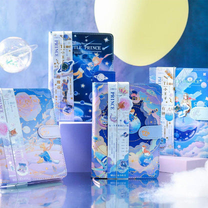 Little Prince Time Notebook with Bookmark and 3D Page -224 Pages A5 magnetic buckle Soft Leather Cover - Space Bullet Journal DIY Planner