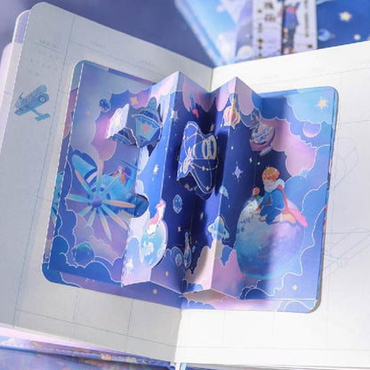 Little Prince Time Notebook with Bookmark and 3D Page -224 Pages A5 magnetic buckle Soft Leather Cover - Space Bullet Journal DIY Planner