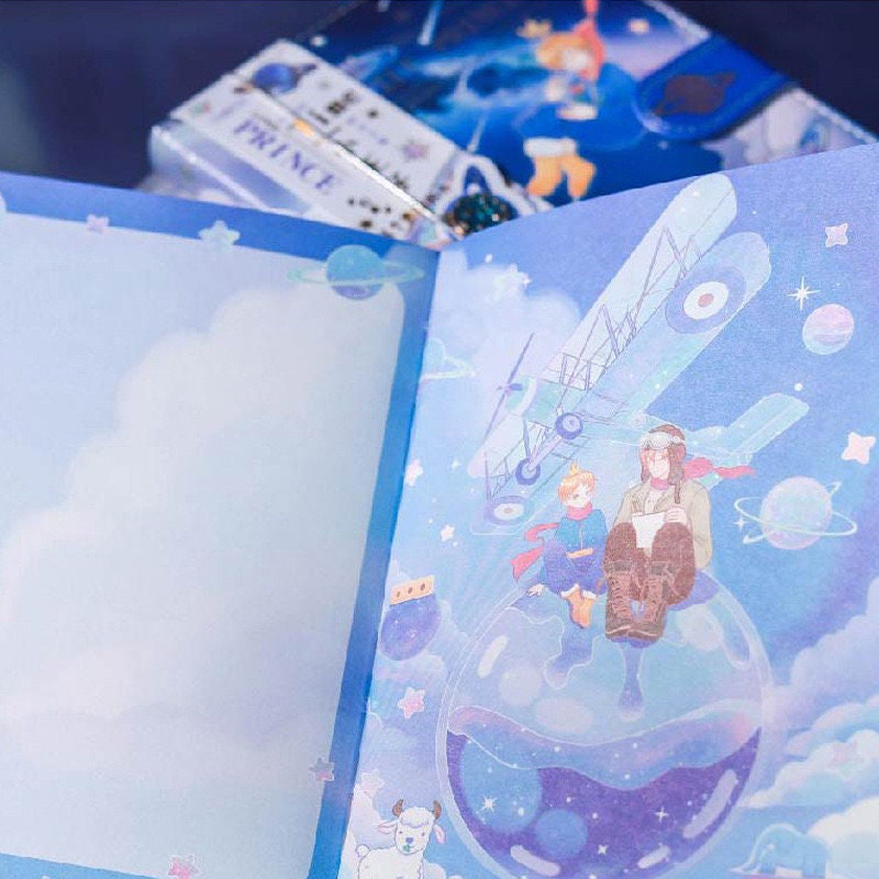 Little Prince Time Notebook with Bookmark and 3D Page -224 Pages A5 magnetic buckle Soft Leather Cover - Space Bullet Journal DIY Planner