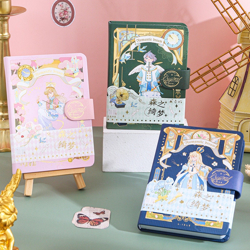 Romantic Dream Journal - 224 Pages Hard Cover with Gold Foil - Cute Pattern - A6 magnetic buckle cute notebooks - Bullet Journal