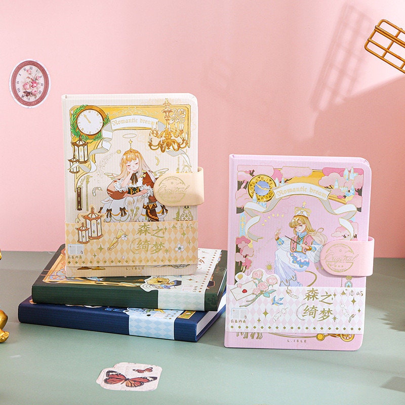 Romantic Dream Journal - 224 Pages Hard Cover with Gold Foil - Cute Pattern - A6 magnetic buckle cute notebooks - Bullet Journal