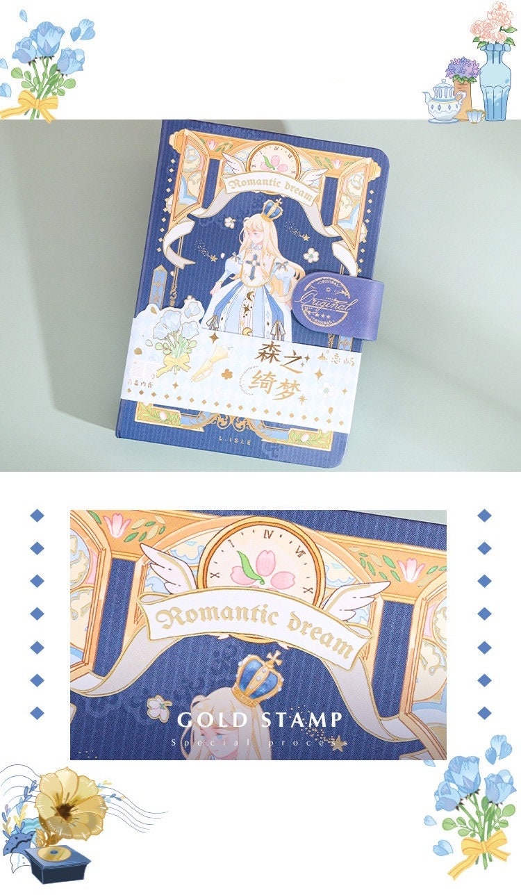 Romantic Dream Journal - 224 Pages Hard Cover with Gold Foil - Cute Pattern - A6 magnetic buckle cute notebooks - Bullet Journal