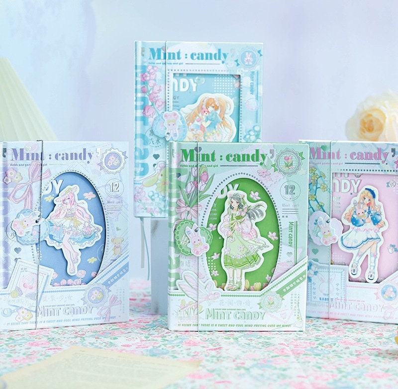 Mint Candy Notebook with Bookmark -196 Pages A5 Magnetic Buckle Notebooks with hard Cover - Fashion Cute Girl Fairy Tale Bullet Journal DIY