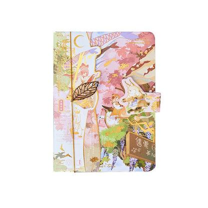 Anime World Notebook with Metal Bookmark and 3D Page -224 Pages A5 Magnetic Buckle Hard Cover - Bullet Journal DIY Planner