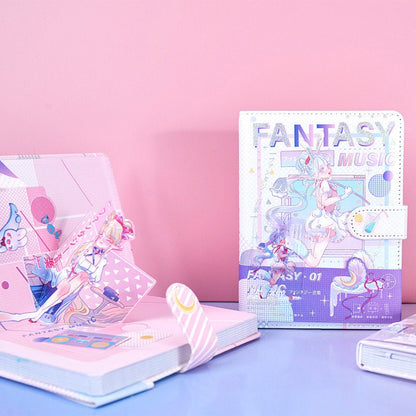 Music Fantasy Journal with 3D page - 224 Pages A5 magnetic Buckle Notebooks with Soft Leather Cover - Bullet Journal DIY - Cute notebooks