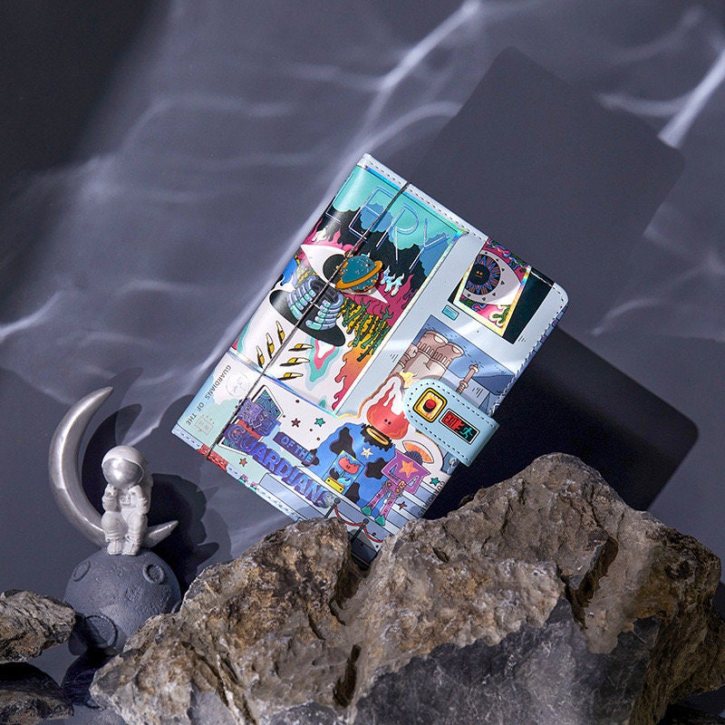 The Milky Way Guardians Notebook with Bookmark and 3D Page -224 Pages A5 magnetic Buckle Soft Leather Cover - Space Bullet Journal