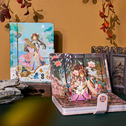 Anime Beauty Notebook with Metal Bookmark and 3D Page -224 Pages A5 Magnetic Buckle Hard Cover - Bullet Journal DIY Planner