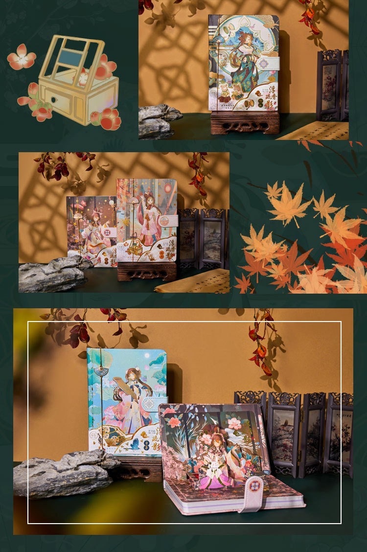 Anime Beauty Notebook with Metal Bookmark and 3D Page -224 Pages A5 Magnetic Buckle Hard Cover - Bullet Journal DIY Planner