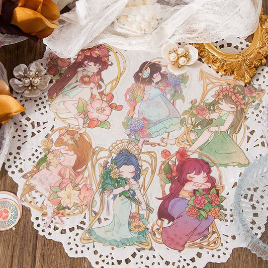 Flower Goddess - 30 Cute Stickers Set with 10 Designs - Cute Girl with Flower Stickers for Planner, Decoration and more - Craft and DIY