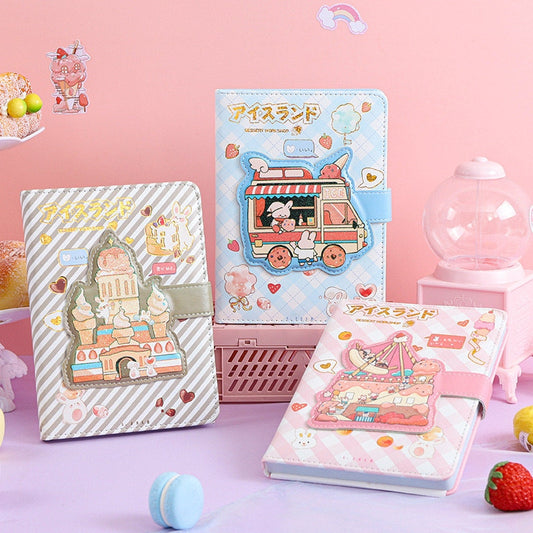 Ice Cream Van Journal with Designed Buckle - Soft Leather Cover Planner- 224 Pages A5 magnetic Buckle Notebooks - Bullet Journal