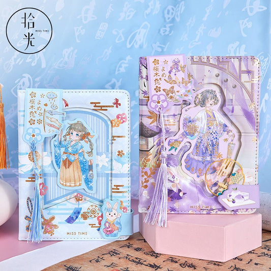 Cherry Blossom Girl Notebook with Bookmark -224 Pages A5 Magnetic Buckle Hard Cover - Bullet Journal DIY Planner