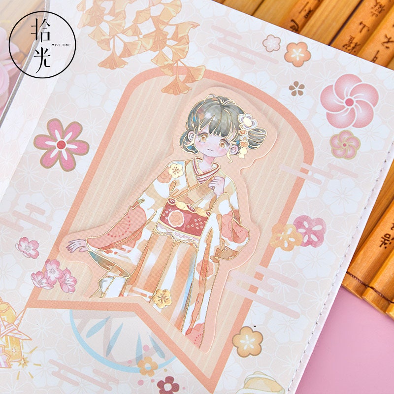 Cherry Blossom Girl Notebook with Bookmark -224 Pages A5 Magnetic Buckle Hard Cover - Bullet Journal DIY Planner