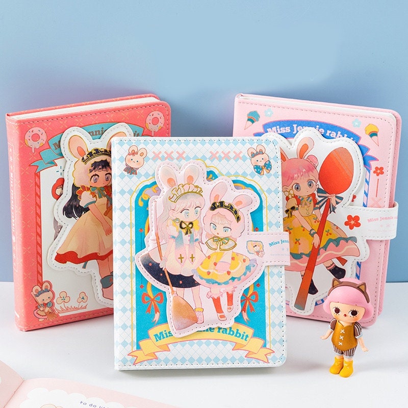 Miss Jennie Rabbit Journal with Designed Buckle - Soft Leather Cover Planner- 224 Pages A5 magnetic Buckle Notebooks - Bullet Journal