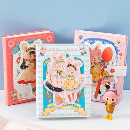Miss Jennie Rabbit Journal with Designed Buckle - Soft Leather Cover Planner- 224 Pages A5 magnetic Buckle Notebooks - Bullet Journal